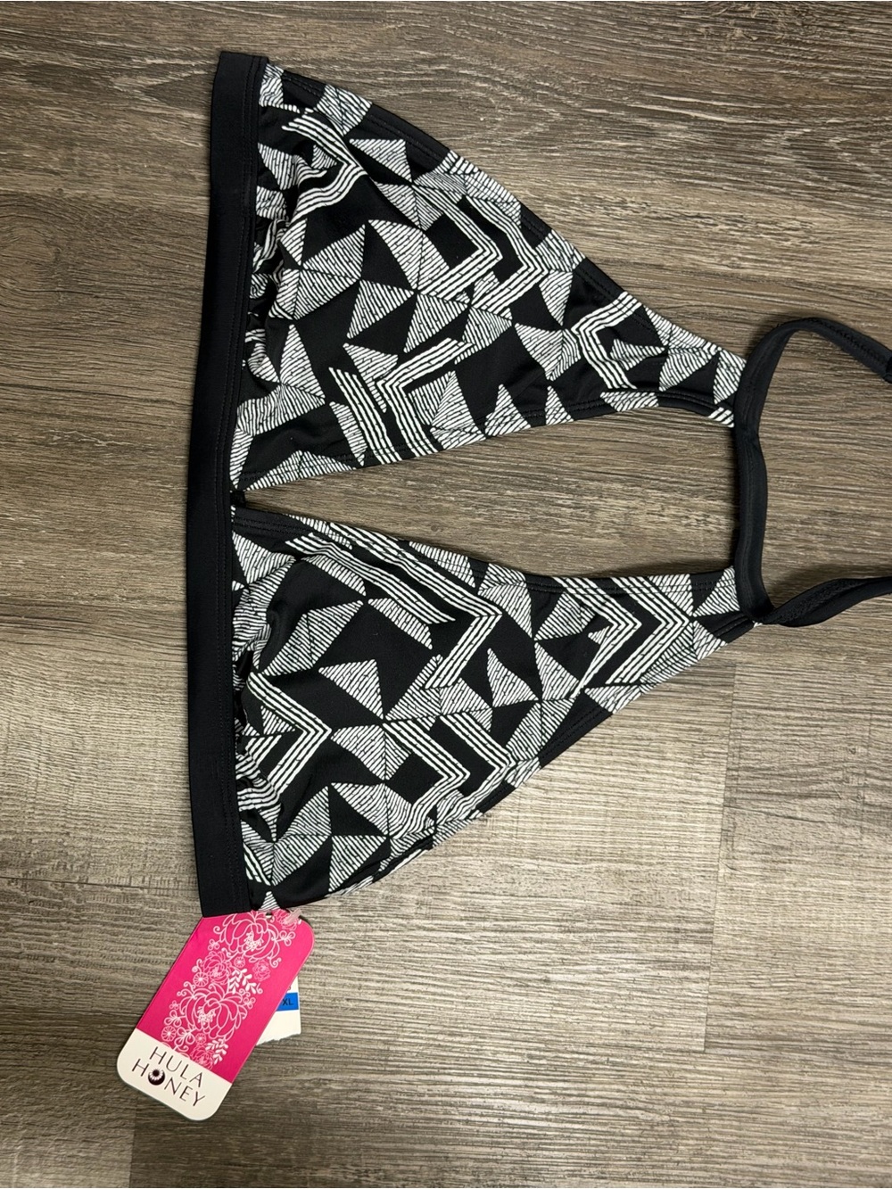 Hula Honey Black & White Geometric Triangle Bikini Top